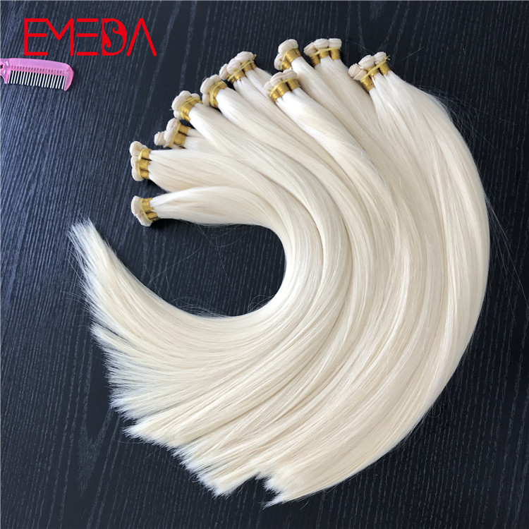 Light blonde hand tied virgin cuticle hair weft hair extension factory YJ285